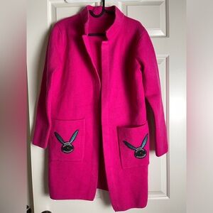 Pink Open Coat with Embroidered Pockets estimate Size M